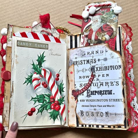 Finished my Christmas junk journal. I love how it turned out. My nails were ruined in the process lol 😆 This is the first time I have done an altered book where I just removed pages from an old book and left pages to create on, so no sew binding. I gold gilded the spine as well as the edges of the papers. This measures 7 1/2” x 4”. Lots of vintage ephemera added as well. #junkjournalsembllishments #junkjournal #junkjournalcard #junkjournaltag #christmas #junkjournaljunkies #junkjournalsuppl... Starbucks Wallpaper, Christmas Junk Journal, Christmas Journal, Creative Journal, Christmas Scrapbook, December Daily, Amazing Art Painting, Old Book, No Sew