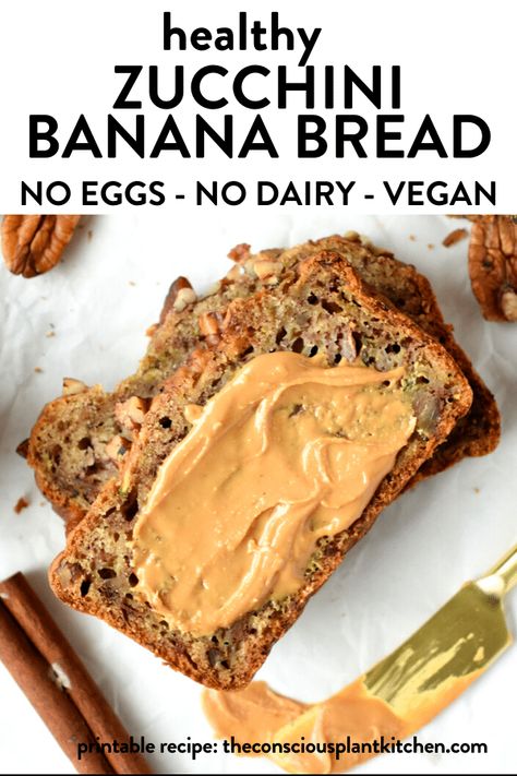 No Egg Zucchini Bread, Bread With Banana, Banana Bread No Eggs, Zucchini Banana Bread Recipes, Banana Zucchini Bread, Healthy Zucchini Bread, Banana Crumble, Banana Zucchini, Vegan Zucchini Bread