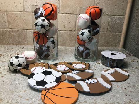 Sport Themed First Birthday, American Centerpieces, Sports Themed Centerpieces, Sports Party Centerpieces, First Birthday Centerpieces, Sports Centerpieces, Sport Birthday, Bday Themes, Sports Baby Shower