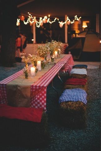 summer #evening barbecue party #BBQ #night #country #rustic Vintage Memorial Day, Backyard Bbq Party Decorations, Bbq Dinner Party, Engagement Party Bbq, Abyss Art, Outdoor Bbq Party, Burlap Party, Bbq Party Decorations, Back To School Bash