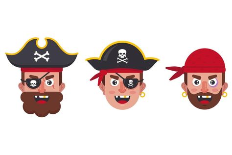 a set of faces of different pirates. characters of the pirate ship. flat vector illustration. Pirate Face, Carnival Crafts, Flat Vector Illustration, The Pirate, 2d Character, Flat Vector, Pirate Ship, Free Vectors, Face Drawing