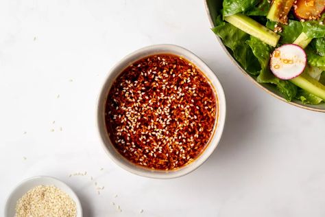 Spicy Korean Gochujang Vinaigrette Salad Dressing Recipe Korean Salad Dressing, Korean Salad, Cold Shrimp, Asian Salads, Soba Salad, Spicy Dressing, Roasted Turnips, French Vinaigrette, Recipes Salads