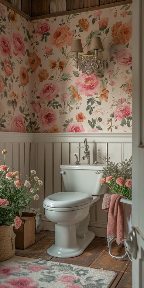 Wc Decoration, Baños Shabby Chic, Pretty Bathrooms, Cottage Bathroom, Casa Vintage, Cottage Ideas, Bathroom Inspiration Decor, Bath Room, Rose Cottage