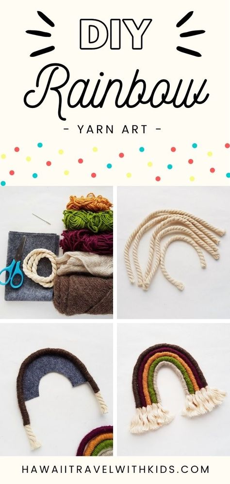 Macrame Thread & Yarn, Macrame Rainbow Diy Tutorial, Yarn Rainbow Diy, Yarn Art For Kids, Macrame Rainbow Diy, Yarn Art Diy, Beginners Macrame, Rainbow Macrame Wall Hangings, Macrame Rainbow Wall Hanging