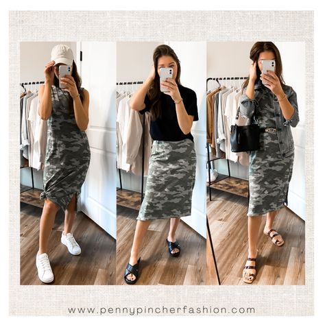 Camo Dress Outfit, Faux Skirt, Outfit For Church, Penny Pincher Fashion, Season Change, Capsule Wardrobe Casual, 3 Ways To Wear, Casual Midi Dress, Camo Dress