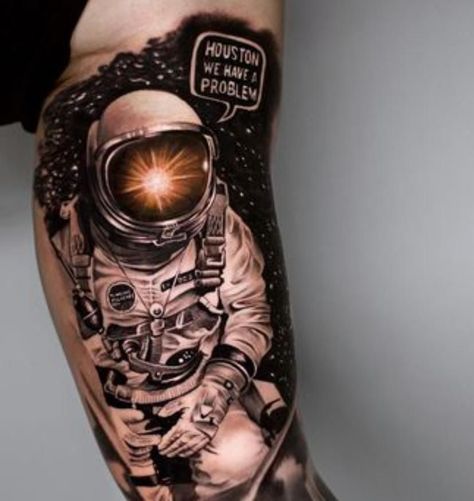 Skull Tattoo Meaning, Space Tattoo Sleeve, Houston Tattoos, Astronaut Tattoo, Planet Tattoos, Men Tattoos Arm Sleeve, Galaxy Tattoo, Cool Forearm Tattoos, Theme Tattoo