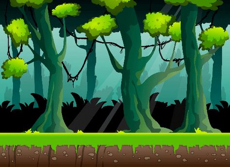 2D jungle scene, side scrolling game backgrounds.  These backgrounds can be used in making your cartoon game. It is made up of 6 individually layered background elements for parallax. Images ca... 2d Game Background, Poly Illustration, Scrolls Game, Background Elements, Pirate Games, Jungle Scene, Digital Media Design, 2d Game Art, Forest Background