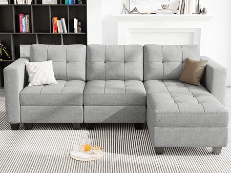 Belffin Modular Sectional Sofa Couch L Shaped Sofa Couch with Storage Seats Convertible Sectional Couch Modular Sofa with Reversible Chaise Fabric Light Grey Cube Seat, Couch With Storage, Square Storage Ottoman, U Shaped Sectional Sofa, Foot Rest Ottoman, Shaped Sofa, L Shaped Couch, Sectional Sleeper Sofa, Comforter Bedding Sets