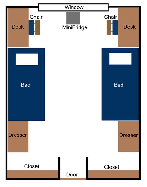 Dorm Layout, Window Chair, Dorm Room Layouts, College Bedroom Apartment, Hostel Room, Shared Bedroom, Dorm Room Inspiration, College Room, Dorm Bedroom