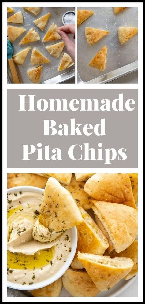 Learn how to make baked Pita Chips at home with this easy "better than Stacy's" recipe for healthy homemade Pita Chips featuring 4 different sweet and savory flavor variations! Healthy Pita Recipes, Homemade Chips Recipe, Pita Chips Recipe, Baked Pita Chips, Homemade Pita Chips, Crunchy Snacks, Potato Chip Recipes, Dips Recipes, Homemade Pita