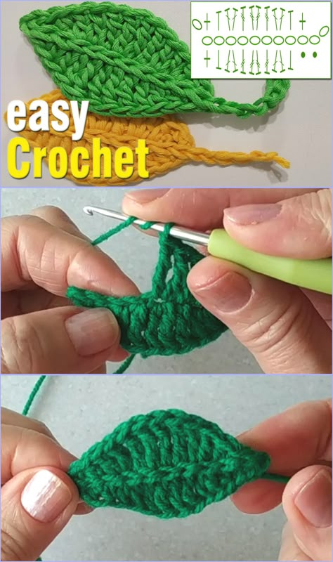 How to Crochet a Simple Leaf – video tutorial. Free pattern. For crochet beginner's, it will introduce the weave of simple basic: foundation chain, single crochet, half-double crochet, double crochet, triple crochet and slip stitches. Crochet Leaf Flowers, Simple Leaf Crochet, Crochet Leaves And Stems, Crochet Plant Leaves Free Pattern, Crocheted Poppies Free Pattern, Easy Crochet Leaves Free Pattern, How To Crochet A Leaf Video Tutorials, Crochet Leaves Free Pattern Diagram, Crochet Leaf Tutorial