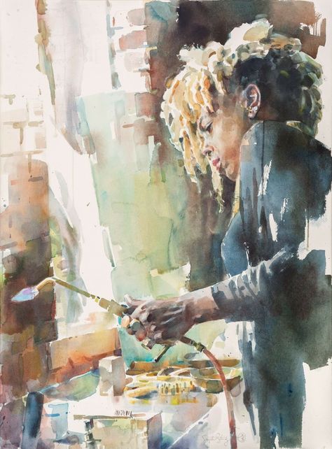 Stephen Zhang Sep 17 Figurative Kunst, Watercolor Woman, Images D'art, Paint Photography, Painting People, Buy Original Art, Water Painting, African American Art, Watercolor Portraits