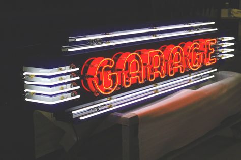 Custom Porcelain Neon 'GARAGE' Sign | Vault Garage Neon Signs, Mechanic Signs, Burger Truck, Mechanic Shop Decor, Neon Open Sign, Retro Garage, Mechanic Shop, Auto Mechanic, Vintage Neon Signs