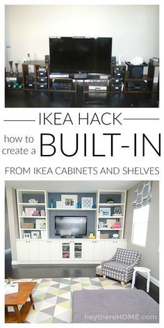 Ikea Built In, Ikea Crafts, Hack Ikea, Living Room Entertainment Center, Ikea Shelves, Storage Kids Room, Living Room Entertainment, Diy Ikea Hacks, Ideas Ikea