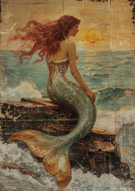 Mermaid Illustration, Mermaid Siren, Mermaid Painting, Real Mermaids, Water Nymphs, Mermaid Core, Mermaid Aesthetic, Mermaid Decor, Vintage Mermaid