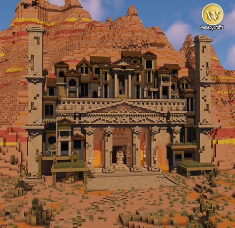 Minecraft Huge Base, Mesa Base Minecraft, Mesa Biome Minecraft Builds, Mesa Biome House Minecraft, Minecraft Mesa Base, Huge Minecraft Builds, Minecraft Mesa House, Roof Minecraft, Temple Minecraft