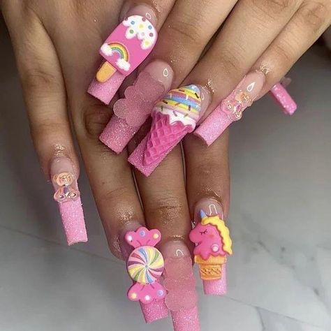 Punk Nails, Drip Nails, Gel Nails Diy, Exotic Nails, Long Square Acrylic Nails, Sparkle Nails, Nail Swag, Kawaii Nails, Gem Nails