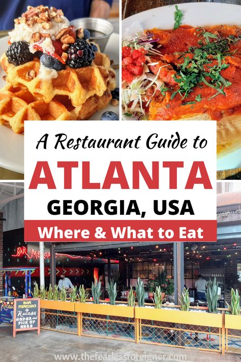 Wondering where to eat in Atlanta, Georgia? This Atlanta restaurant guide will help you find the best places to eat in Atlanta by neighborhood and by cuisine. These casual Atlanta restaurants have delicious food at affordable prices! #Atlanta #AtlantaRestaurants #AtlantaFood #AtlantaGuide #AtlantaTravel #Georgia #USAFoodTravel #TheFearlessForeigner Dinner In Atlanta, Atlanta Breakfast, Atlanta Trip, Travelling Usa, Georgia Food, Atlanta Eats, Atlanta Travel, Visit Atlanta, Atlanta Food