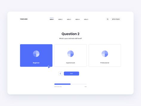 Minimal Onboarding / Questionnaire by Stian ◒ for unfold on Dribbble Questionnaire Design, Survey Design, Ux Kits, Quiz Design, Floral Logo Design, Ui Patterns, Ui Design Website, Kiosk Design, Dashboard Design