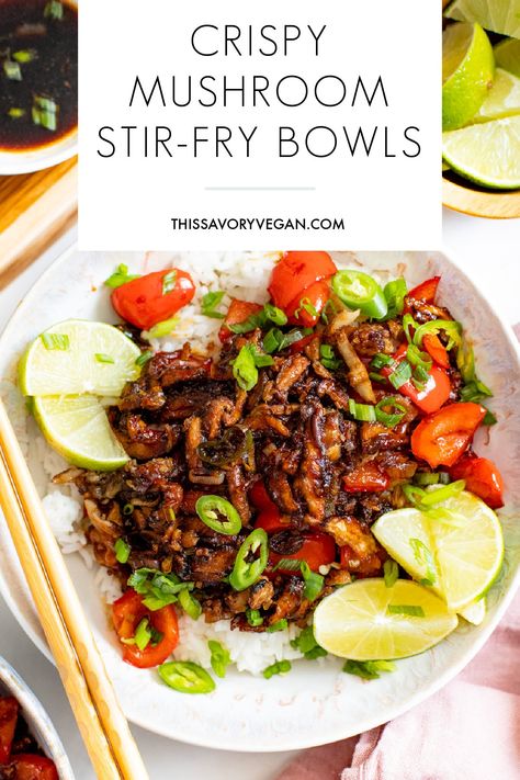 Crispy Mushrooms Recipe, Vegan Stir Fry Sauce, Resep Vegan, Wild Mushroom Recipes, Homemade Stir Fry, Vegan Stir Fry, Mushroom Stir Fry, Fried Mushrooms, Fry Sauce