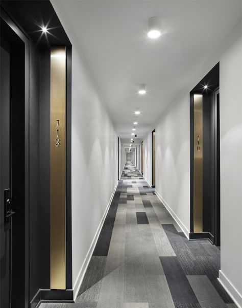 Multifamily Unit Entry Design, Unit Corridor Design, Condo Corridor Design, Multifamily Corridor Design, Corridors Ideas, Corridor Carpet Design, Hotel Hallway Design, Condo Corridor, Apartment Corridor Design