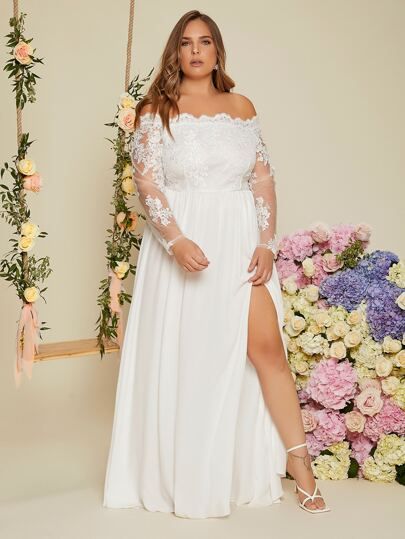 Wedding Dress Over 40, Unique Plus Size Wedding Dresses, Split Wedding Dress, Wedding Dresses Under 500, Simple Wedding Dress Casual, Plus Size Wedding Dresses With Sleeves, Plus Size Bridesmaid Dresses, Split Thigh Dress, Curvy Wedding