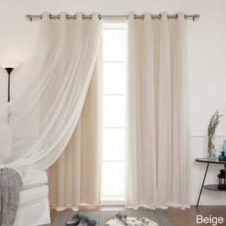 Aurora Home Mix & Match Blackout Tulle Lace Bronze Grommet 4 Piece Curtain Panel Set (52"W x 84"L - Beige) (Polyester, Solid) Insulated Drapes, Blackout Curtains Bedroom, Mix & Match, Blackout Panels, Curtain Styles, Tulle Curtains, Long Curtains, Sheer Curtain Panels, Insulated Curtains