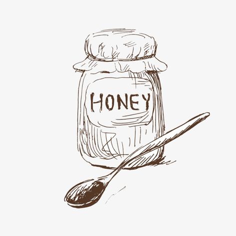 Honey Jar Sketch, Honey Bottle Drawing, Honey Jar Tattoo Ideas, Honey Drawing Simple, Jar Of Honey Drawing, Honey Jar Drawing, Honey Pot Drawing, Honey Jar Tattoo, Honey Doodle