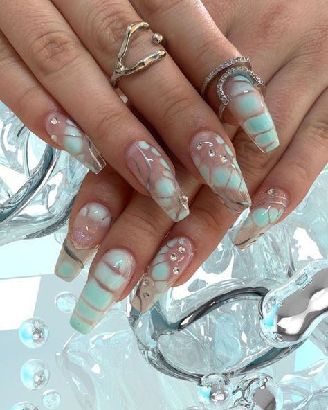 Aqua Elegance - Customizable False Nail Set Unique acrylic nails #zicxa-photos #zicxa #images #background #wallpaper #freepik #shutterstock #VN Enchanted Nails, Aqua Nail, Fake Acrylic Nails, Aqua Nails, Nails Inspired, Shoe Nails, Flower Nail Designs, Unique Acrylic Nails, Stick On Nails