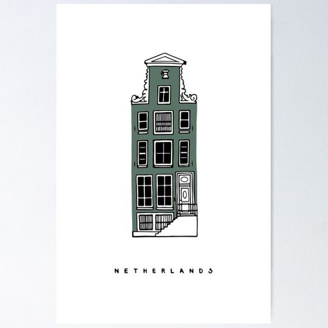 Amsterdam House Tattoo, Amsterdam Sketch, Amsterdam Drawing, Building Tattoo, Dutch Houses, Illustration Realistic, Dutch House, Canal House, Ink Illustration