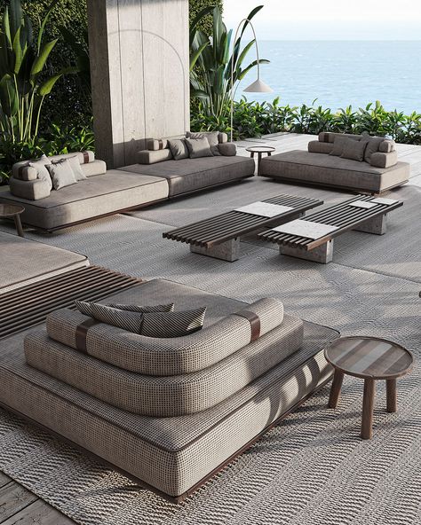 IQ-10-VM on Behance Rooftop Design, Outdoor Lounge Area, Rooftop Lounge, Outdoor Lounge Set, 3d Studio, Set Decor, Terrace Design, Modern Outdoor Furniture, Pool Furniture