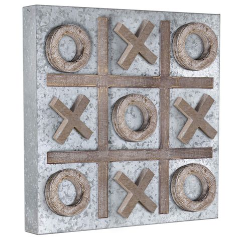 PRICES MAY VARY. Wall Mounted Game or Message Board - Blending games & functionality, this hanging message board serves as both an entertaining wall game & a practical memo space. With removable magnetic Xes and Oes, it's not only perfect for tic-tac-toe but also for leaving notes, photos, & lists Magnetic Xes and Oes - Whether you use this piece strictly for hardcore matches of tic-tac-toe, clever message board, or both, the choice is truly yours. This nifty feature really shows off how the boa Tic Tac Toe Board, Wall Game, Game Room Basement, Shabby Chic Wall Decor, Wood Games, Youth Room, Tic Tac Toe Game, Silver Wood, Basement Decor