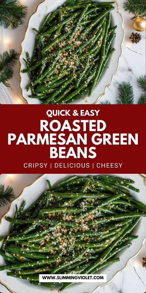 Crisp, tender, and topped with savory parmesan, these Roasted Parmesan Green Beans are a delicious addition to your Christmas dinner table. They’re quick to make, healthy, and packed with flavor. Pin this recipe for a veggie side that everyone will love! Veggie Recipes For Christmas Dinner, Green Beans Christmas Dinner, Christmas Dinner Green Beans, Green Beans For Christmas Dinner, Vegetable Sides Christmas, Green Bean Parmesan Recipes, Roasted Veggies For Christmas Dinner, Christmas Side Veggie Dishes, Vegetable Recipes For Christmas Dinner