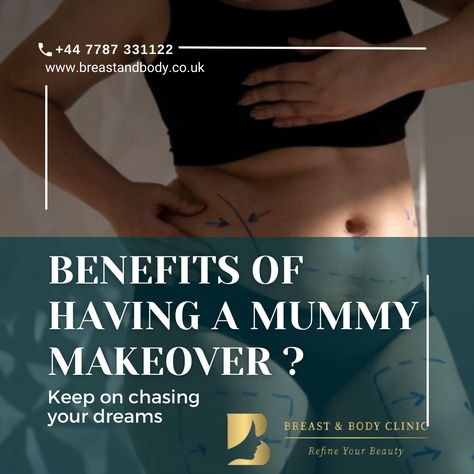 A Mummy Makeover refers to a combination of cosmetic procedures aimed at restoring a woman's body after pregnancy and childbirth. The benefits of a mummy makeover include: 1. Restoring pre-pregnancy body shape and contour. 2. Enhancing self-confidence and body image. 3. Addressing issues like sagging breasts, excess abdominal skin, and stubborn fat deposits. 4. Improving clothing fit and overall appearance. 5. Boosting emotional well-being and quality of life. Mummy Makeover, Pregnancy Body, Pre Pregnancy, Cosmetic Procedures, Stubborn Fat, Chase Your Dreams, After Pregnancy, Quality Of Life, Body Image