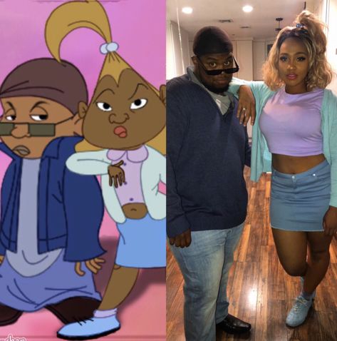 Dijonay and Sticky from the proud family. Dijonay Proud Family Costume, Dijonay Proud Family, Proud Family Costume, Cartoon Halloween Costumes, Halloween Costumes Women Creative, Couples Costumes Creative, Creative Halloween Costumes Diy, Halloween Costumes Diy Couples, Diy Couples Costumes