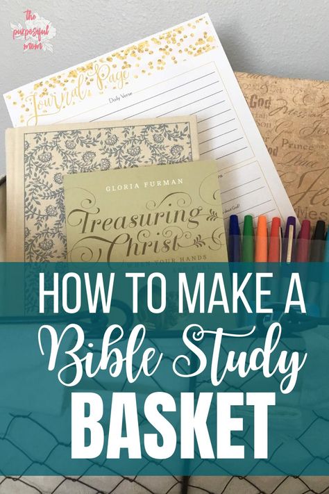 Bible Study Basket Ideas, Bible Study Basket, Bible Study Bag, Bible Study Crafts, Busy Mom Planner, Biblical Motherhood, Bible Study Materials, Bible Study Gifts, Motherhood Tips