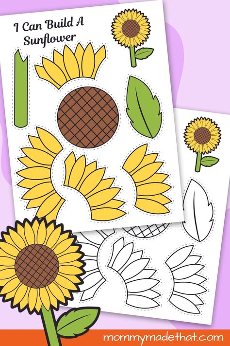 Sunflower Activity For Kids, Sunflower Projects For Kids, Kids Sunflower Craft, Sunflower Activities For Toddlers, Sunflower Crafts For Toddlers, Sunflower Preschool Crafts, Sunflower Craft Preschool, Sunflower Activities For Preschool, Sunflower Template Free Printable