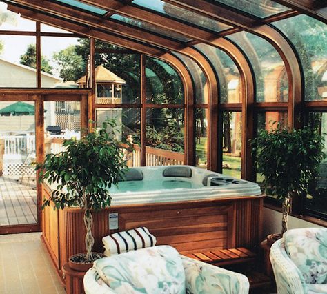 Sunroom Hot Tub, Spa Room Ideas | Sunquest Inc. of Maryland Hot Tub Greenhouse, Hot Tub Room Ideas, Tub Room Ideas, Indoor Hot Tubs, Hot Tub Enclosure, Spa Room Ideas, Sauna And Hot Tub, Jacuzzi Room, Tub Room