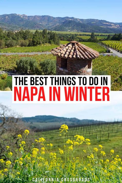 17 Wine-terful Things to Do in Napa in Winter - California Crossroads Napa Valley In January, Winter In Napa Outfit, Outfits For Napa Valley Winter, Napa Valley In December, Napa In January, Napa In December, Napa Winter Outfit Wine Country, Napa Valley Winter Outfit, Winter Napa Valley Outfit