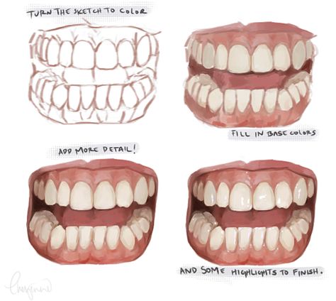 /ˌart ˈdɛkoʊ/ How To Shade Teeth, How To Color Teeth Digital, Teeth Tutorial Drawing, How To Draw Teeth Digital, Teeth Study Drawing, Teeth Rendering, Teeth Reference, Teeth Drawing, Teeth Art