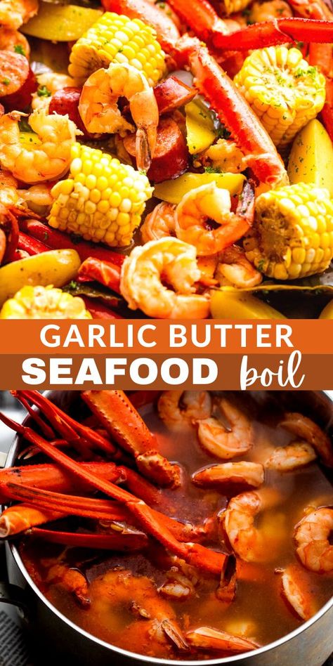 Garlic Butter Seafood Boil, Dinner With Sausage, Easy Seafood Boil, Garlic Butter Seafood, Diethood Recipes, Crab Boil Recipe, Seafood Boil Recipe, Seafood Broil, Corn And Potatoes