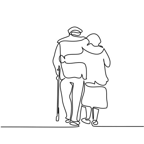 Drawing Happy, Couple Sketch, Elderly Couples, Siluete Umane, Hugging Couple, Old Couples, Continuous Line Drawing, Hur Man Målar, Continuous Line