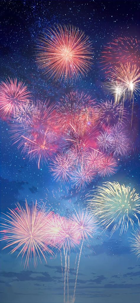 Happy New Year Anime, New Year Anime, Anime Wallpapers Aesthetic, 4th Of July Wallpaper, Fireworks Background, Purple Flowers Wallpaper, Doraemon Wallpapers, Scenery Background, Pretty Backgrounds