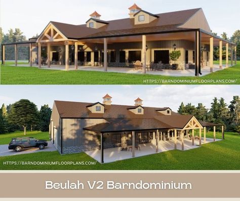 Beulah V2 Barndominium with Wrap Around Porch 50x60 3000 sq ft Floor Plan 3 bed 3 bath plus Office plus 50x40 Shop Floor Plans 3000 Sq Ft, Barndominium With Wrap Around Porch, Metal Barn Homes, Barn House Design, Barndominium Plans, Building A Home, Pole Barn House Plans, Open Concept Layout, Barndominium Floor Plans