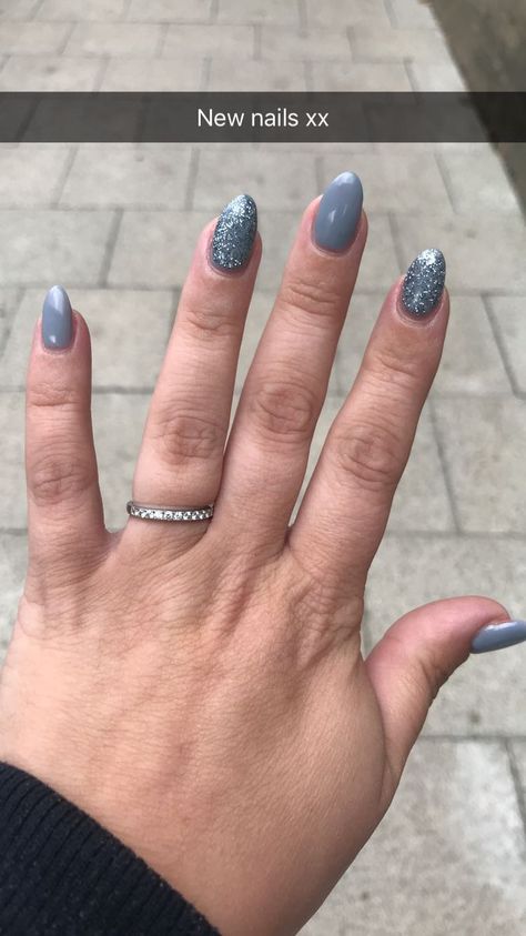 Blue/Grey Glitter Greyish Blue Nails Designs, Greyish Blue Nails, January Nail, January Nail Designs, Blue Glitter Nails, January Nails, Blue Nail Designs, Greyish Blue, Muted Blue