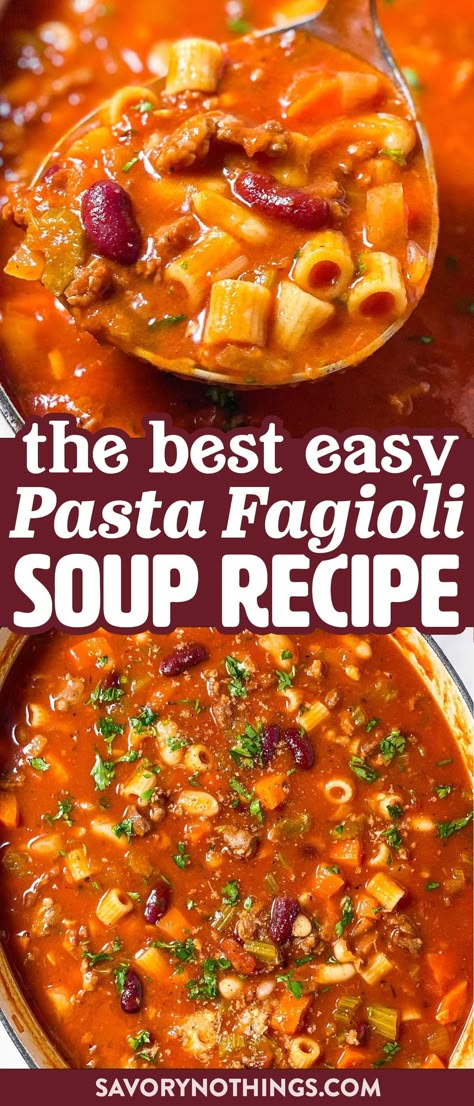 Make a large pot of this Hearty Pasta Fagioli Soup for a warming and comforting meal. Freezer friendly and full of flavor – a dinner the family will love! It’s hearty and comforting, perfect on a cold day. | #italian #souprecipes #winterrecipes Soup Recipes Pasta Fagioli, Best Pasta Fagioli Recipe, Easy Pasta De Figoli Soup, Pasta E Fagioli Soup Authentic, Pasta Fagoli Recipes, Soup With Shell Pasta, Crock Pot Pasta Fagioli, Pasta Fagoli Soup, Kid Friendly Soup Recipes