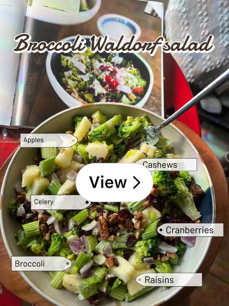 Lemon8 · Broccoli Waldorf salad · @Plantmama Waldorf Salad, Salad Wraps, Wrap Recipes, Cashew, Raisin, Celery, Broccoli, Cranberry, Salad