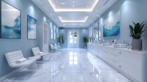 Sky Blue Interior Design, Blue Beauty Salon, Sky Blue Interior, Blue Interior Design, Blue Beauty, Massage Room, Waiting Area, Blue Interior, Dental Clinic