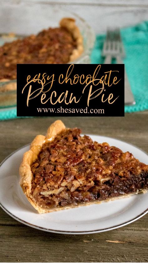 EASY Chocolate Pecan Pie Recipe *great for Thanksgiving!) Fall Pie Recipes, Pecan Pie Recipes, Pecan Recipe, Chocolate Pecan Pie Recipe, Classic Pecan Pie, Favorite Pie Recipes, Recipe List, Chocolate Pecan Pie, Autumn Party