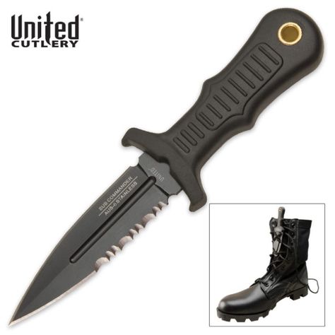 United Cutlery Sub Commander Black Mini Boot Knife | BUDK.com - Knives & Swords At The Lowest Prices!, $9.99, 2.5" blade, 5" overall, stainless steel double edged blade Self Defense Knife, Ninja Stars, Butterfly Knives, Tactical Style, Boot Knife, Black Arts, Police Gear, Personal Protection, Us Marine